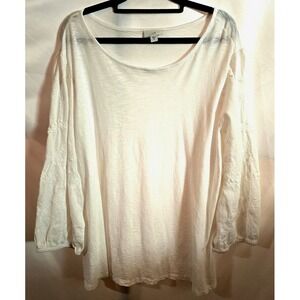 J. Jill Embroidered 3/4 sleeve Mixed Media Top White Size 2X